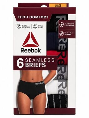 Reebok Womens Seamless Briefs 6 Pack L 12-14 Stretch Panties Underwear Assorted